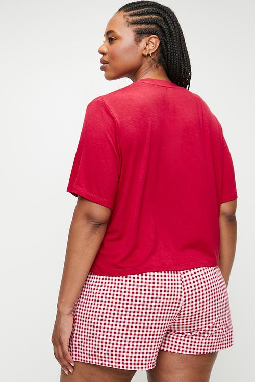 Plus So Soft Short Sleeve Jersey Sleep Set - Warm Cherry/Gingham