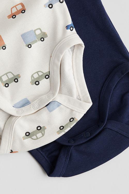 2-pack long-sleeved bodysuits -  white/cars