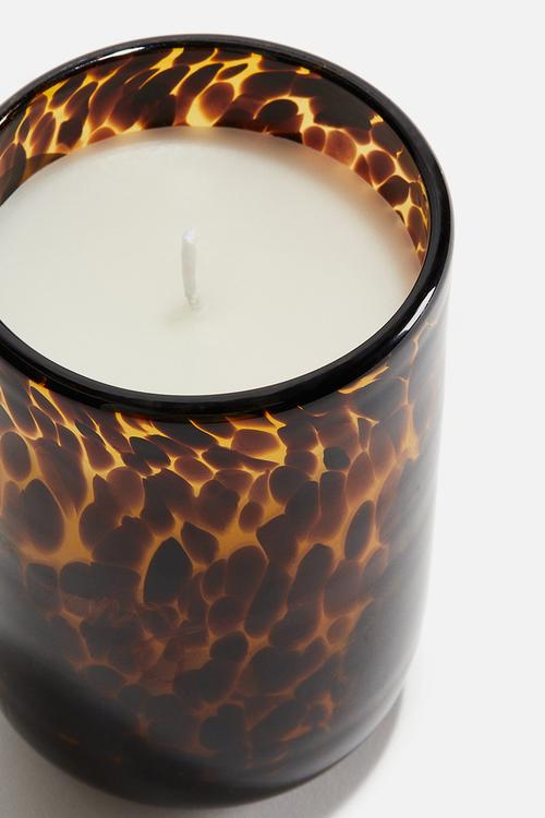 Scented candle in glass holder - beige papyrus oud