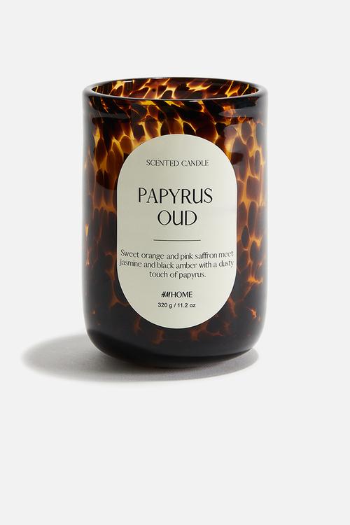 Scented candle in glass holder - beige papyrus oud