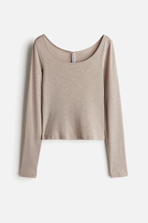Boat-neck cotton top - greige