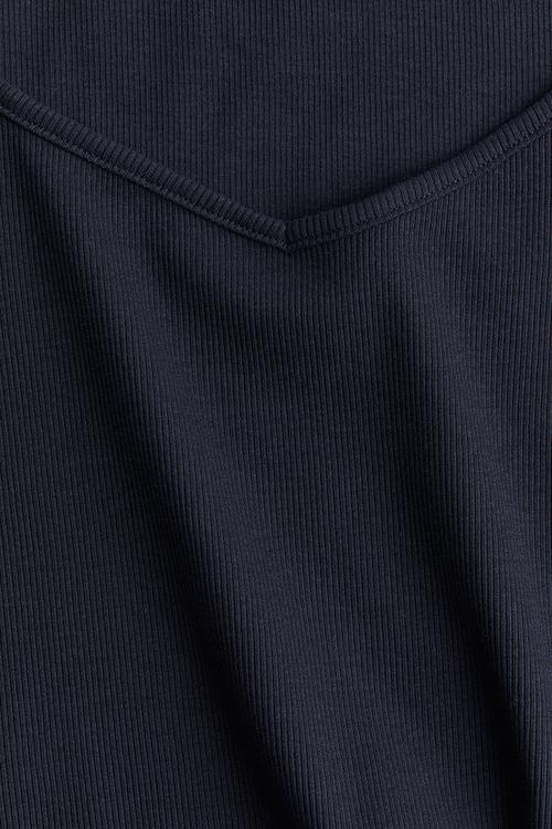 Ribbed sweetheart-neck T-shirt - navy blue