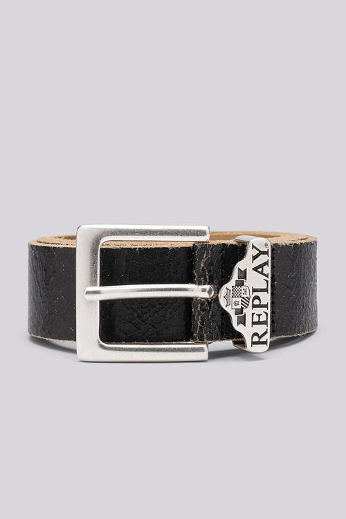 Crinckle Leather Belt - Black