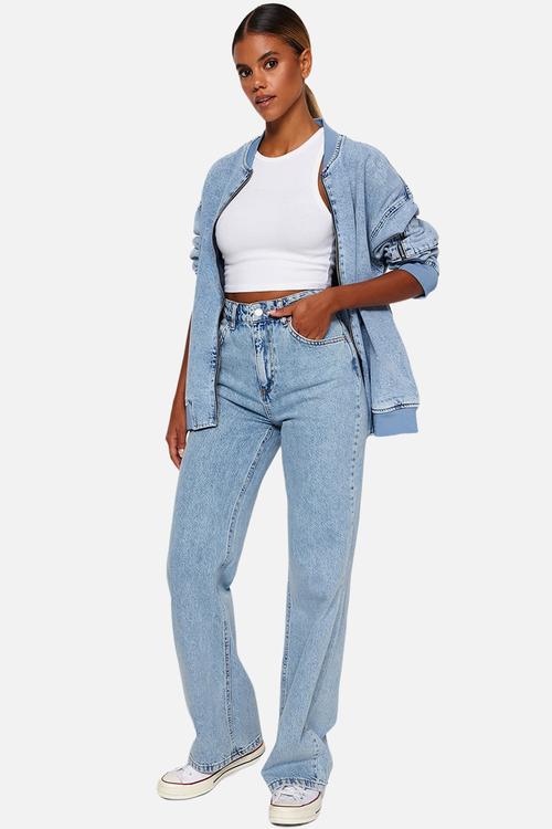 Blue High Waist Wide Leg Jeans