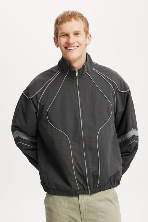 Panelled racer jacket - black / grey