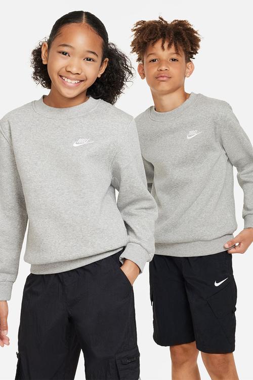 K Nsw Club Flc Crew Ls Lbr - Dk Grey Heather/White
