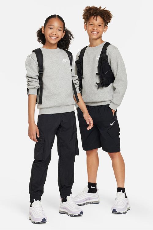 K Nsw Club Flc Crew Ls Lbr - Dk Grey Heather/White