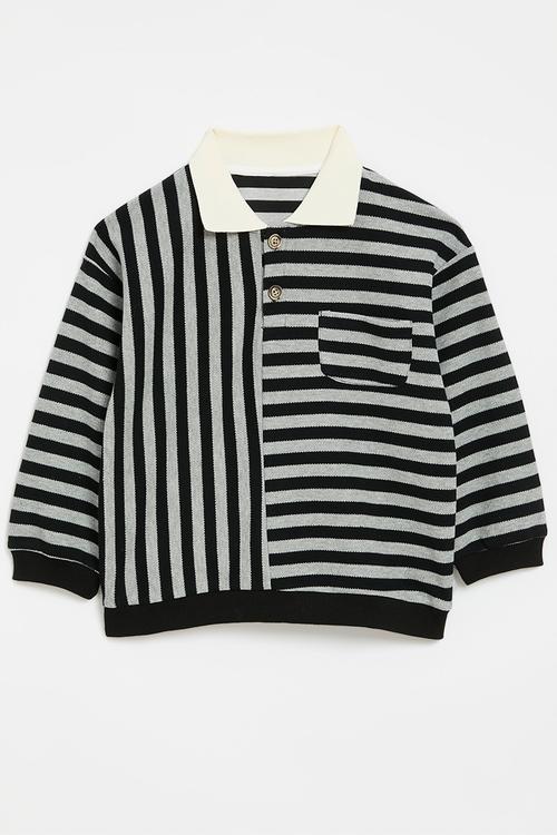 Striped sweat top - black & grey