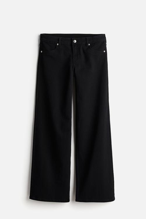 Low-waisted twill trousers - black