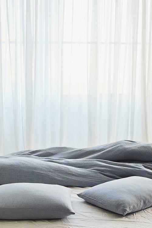 Muslin double/king duvet cover set - light dusty blue