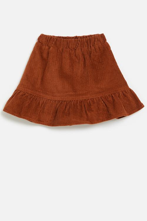 Frilled hem cord skirt - light brown