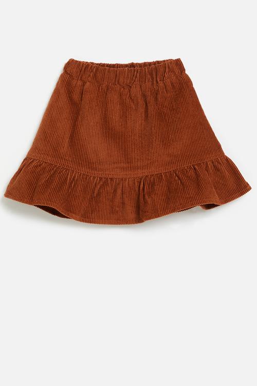 Frilled hem cord skirt - light brown