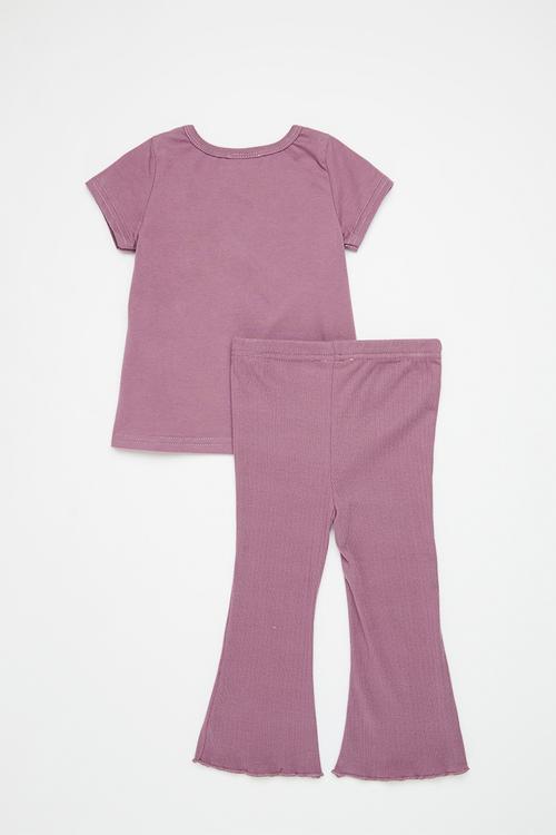 Top with floral print pocket & flared leggings - mauve