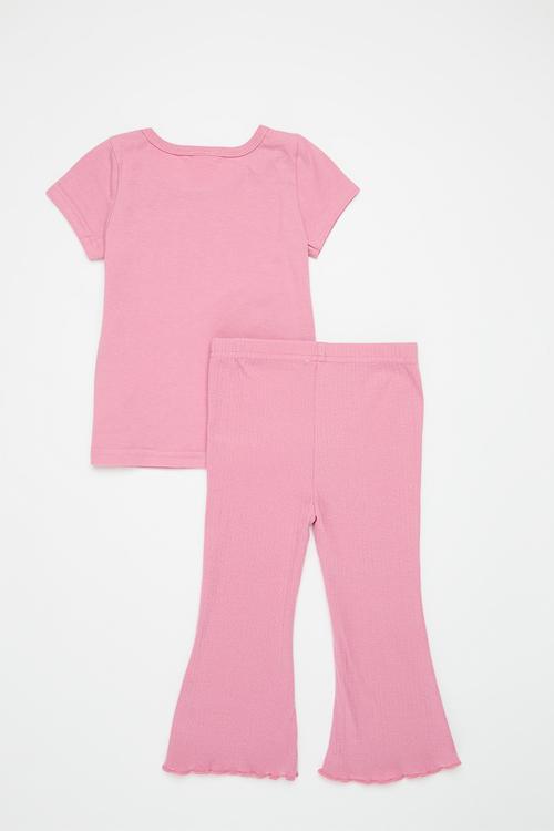 Top with floral print pocket & flared leggings - pink