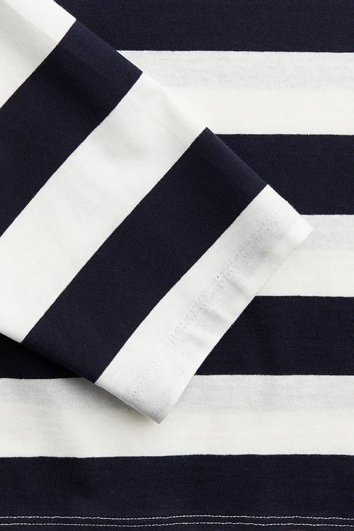 Oversized boat-neck top - navy blue & white striped