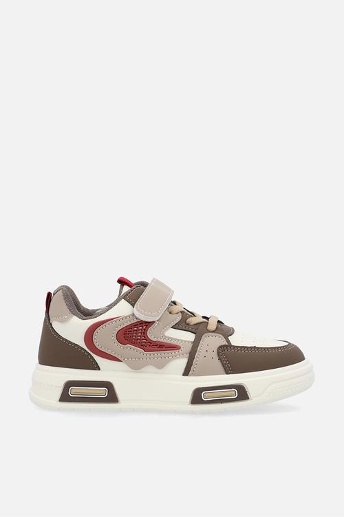 Colour block lace velcri sneakers-brown & white