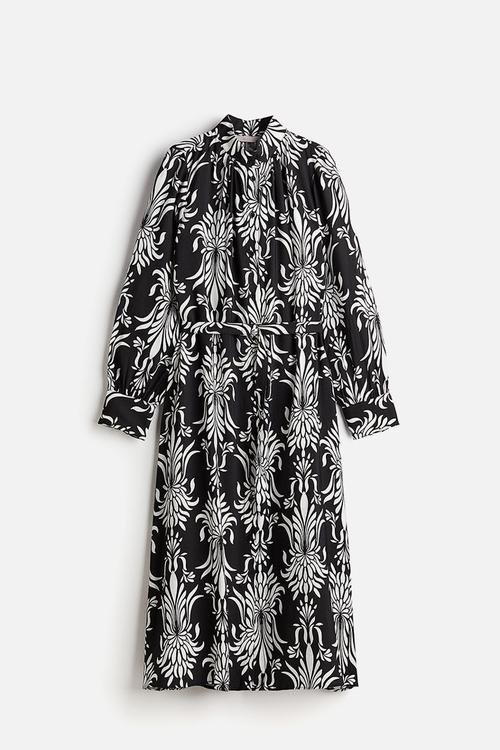 Collared midi dress - black & patterned