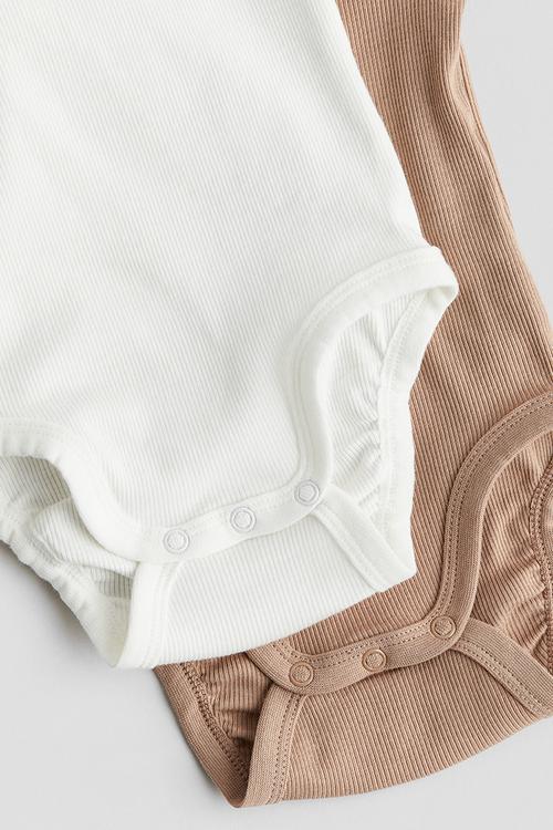 2-Pack long-sleeved bodysuits - beige & white