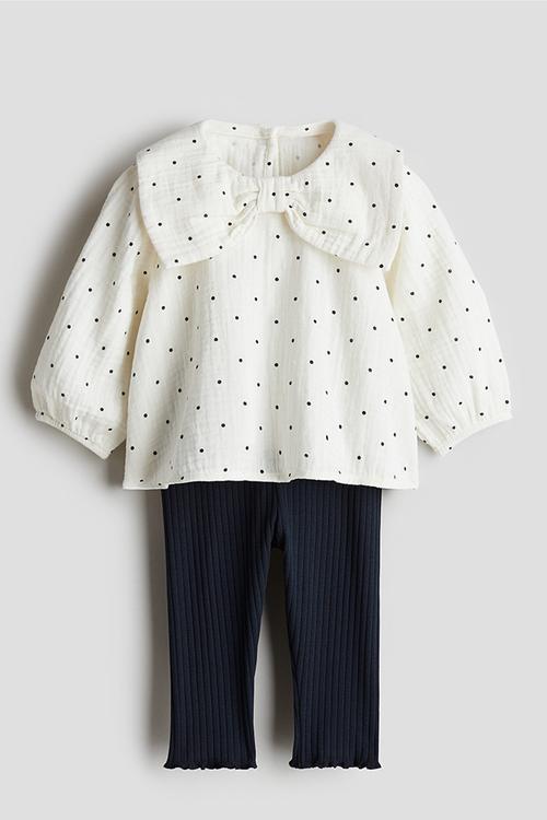 2-Pece blouse and leggings set - navy blue & spotted