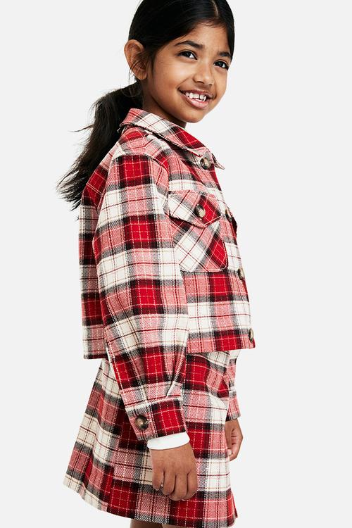 Cropped flannel jacket - red & checked