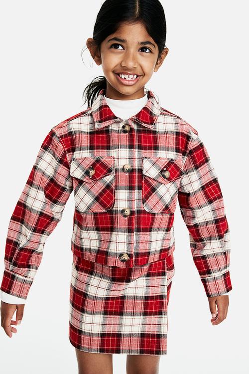 Cropped flannel jacket - red & checked