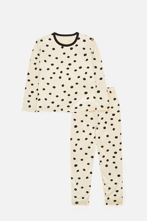 Polka dot pj set - ecru & black