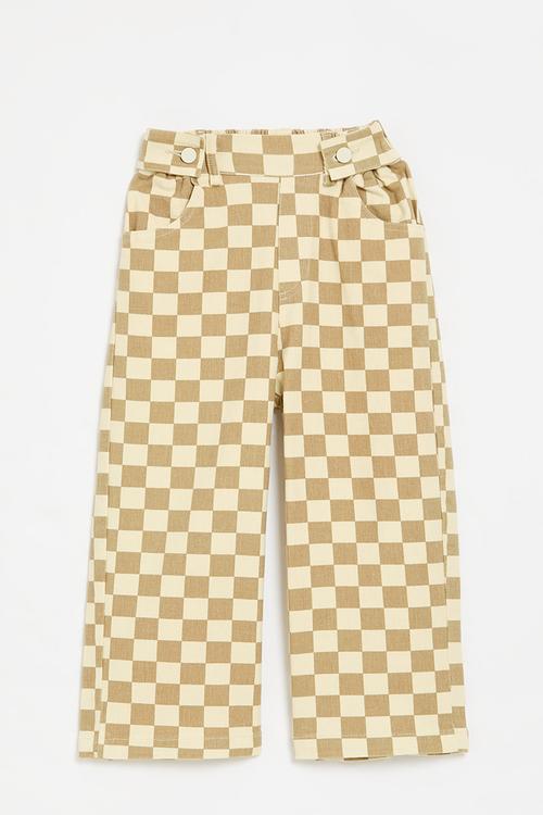 Wide leg checker board pants-stone