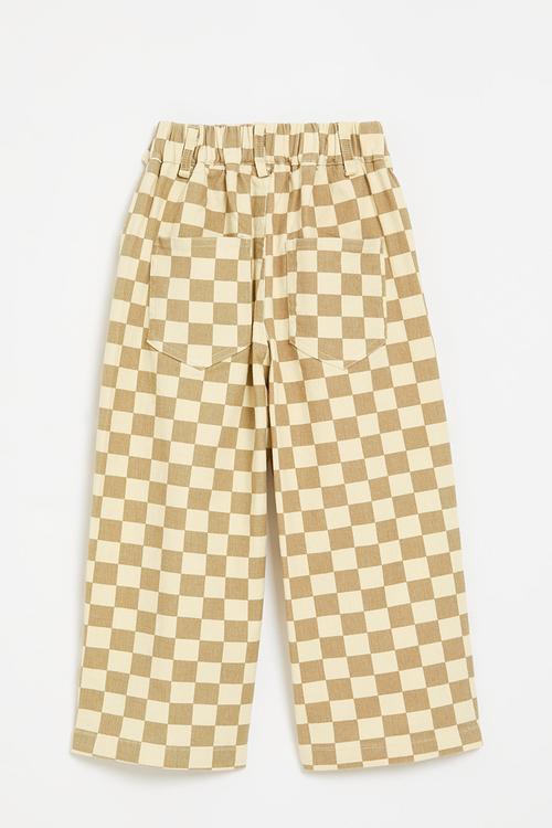 Wide leg checker board pants-stone