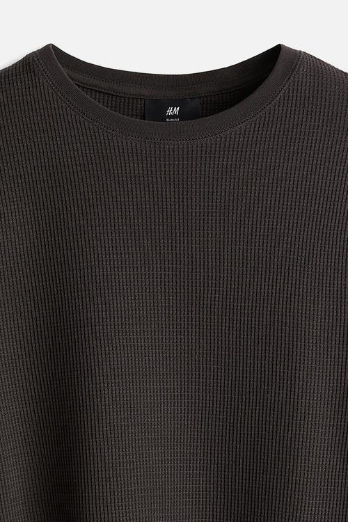 Slim fit waffled jersey top - dark brown