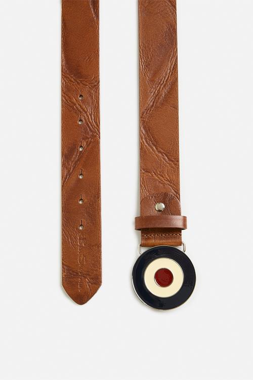 Distressed Leather Target Buckle  - Tan