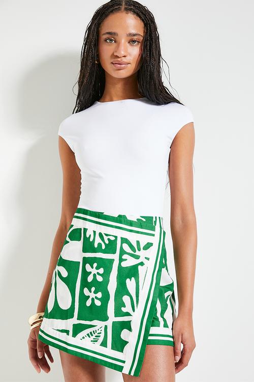 Border wrap mini skort - green potato