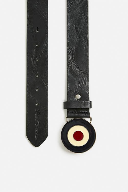 Distressed Leather Target Buckle  - Black