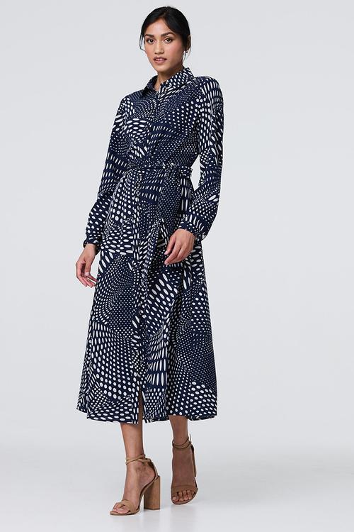 Monotone printed maxi shirt Dress - Navy