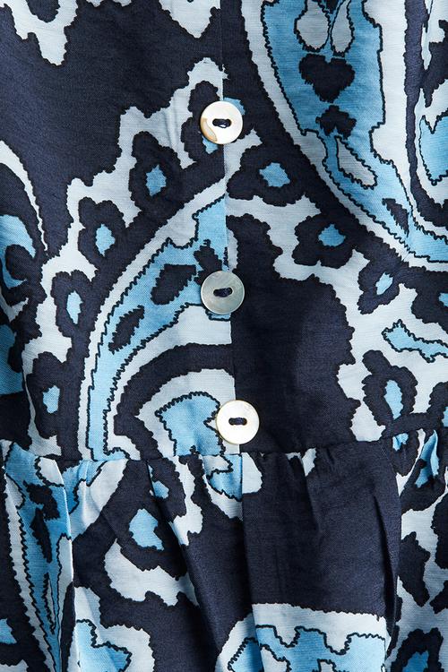 Button-front strappy dress - navy blue paisley-patterned