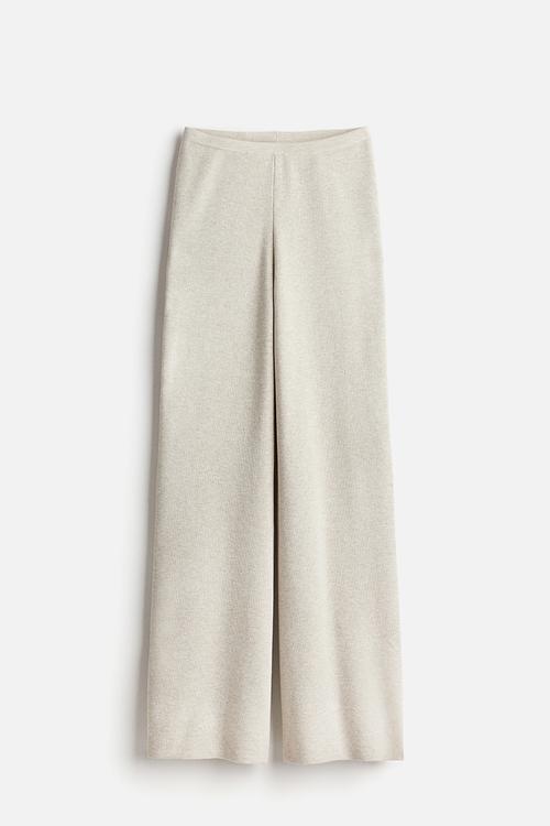 Fine-knit trousers - light beige marl