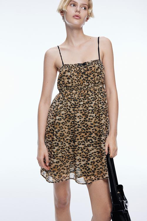 Sheer strappy dress - beige/leopard print 