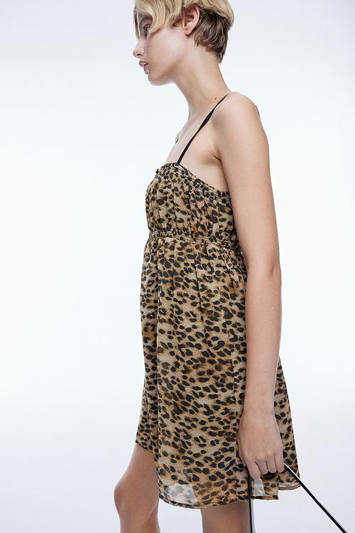 Sheer strappy dress - beige/leopard print 