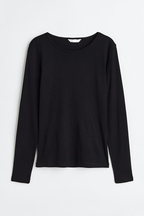 Ribbed jersey top - black