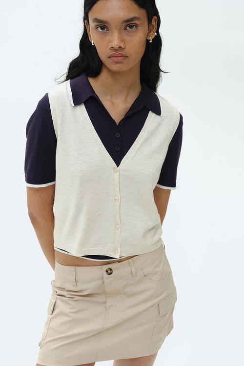 Button-front sweater vest - light beige marl