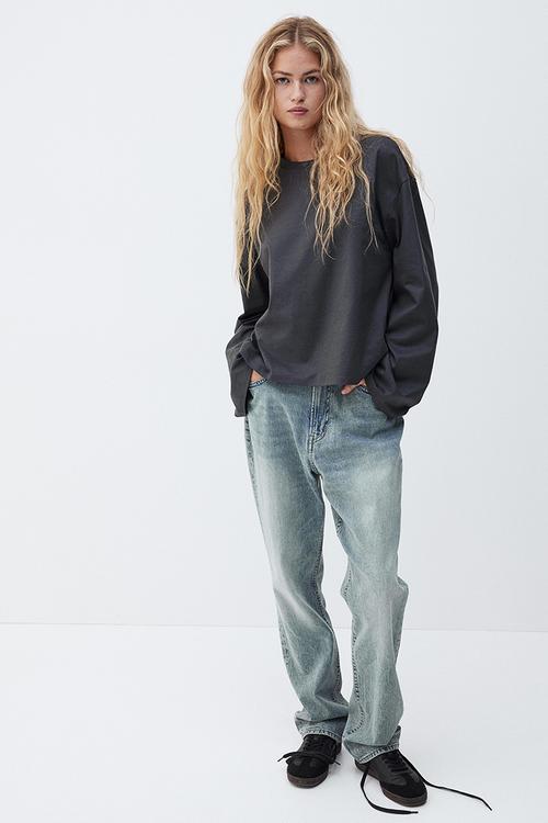 Long-sleeved cotton top - dark grey