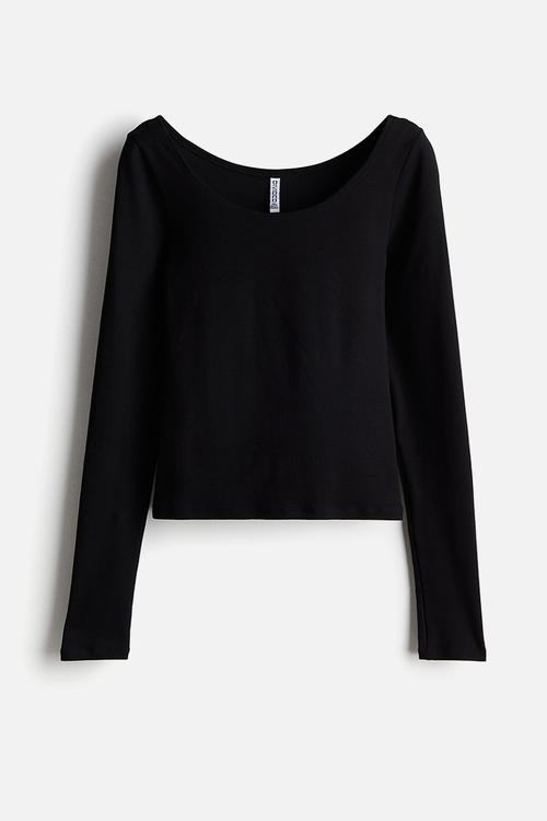 Boat-neck cotton top - black