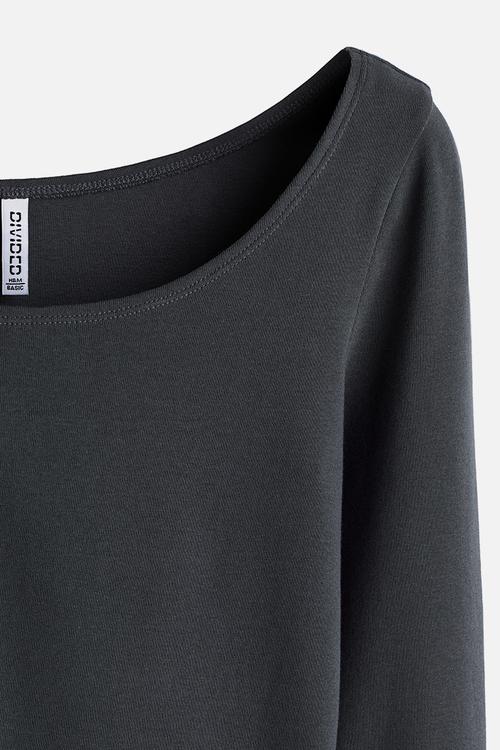 Boat-neck cotton top - dark grey