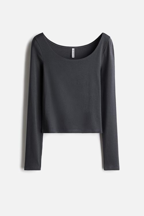 Boat-neck cotton top - dark grey