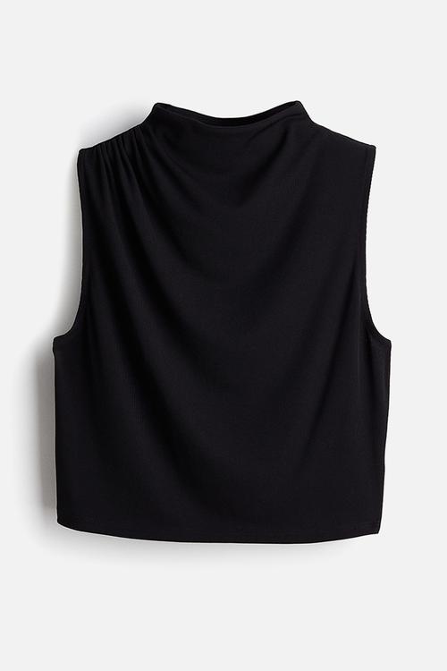 Ribbed turtleneck top - black
