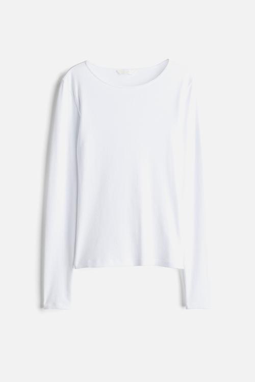 Ribbed jersey top - white
