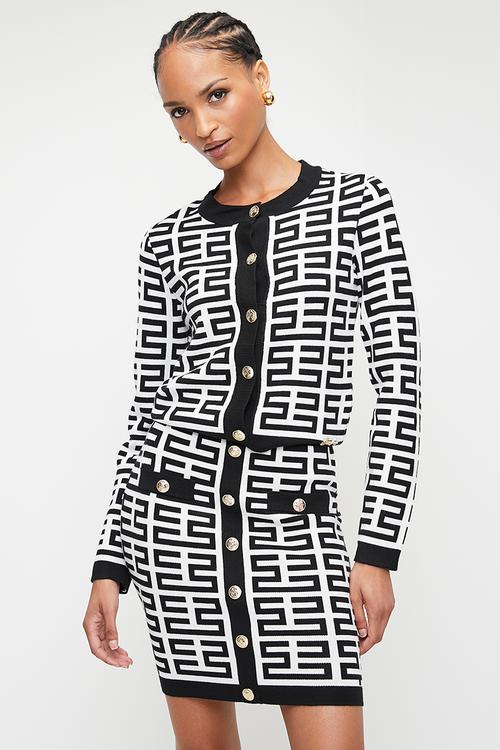 IUMA: Patterned Knit Cardigan - Black & White