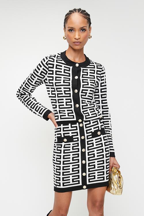 IUMA: Patterned Knit Cardigan - Black & White