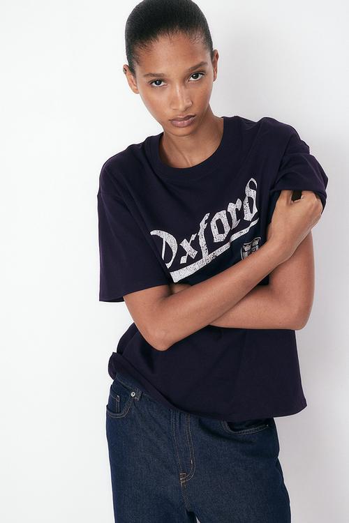 Oversized printed t-shirt - navy blue/oxford university