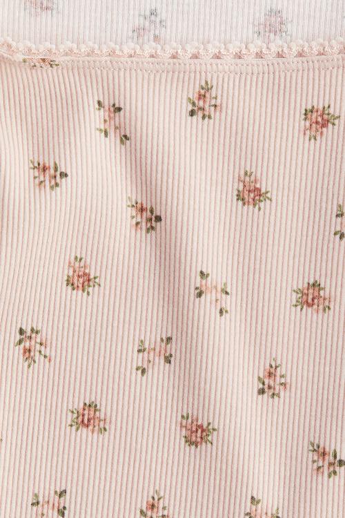 Picot-trimmed cotton top - light pink floral 