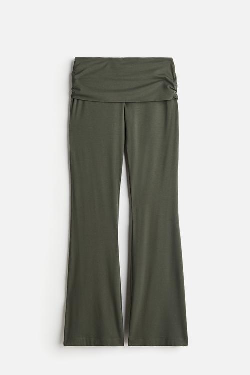 Flared jersey trousers - dark khaki green